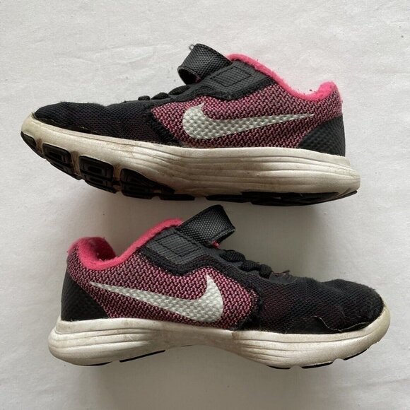 Nike Kids Black & Pink Worn Athletic Shoes With Velcro Straps 11.5C - Picture 10 of 10